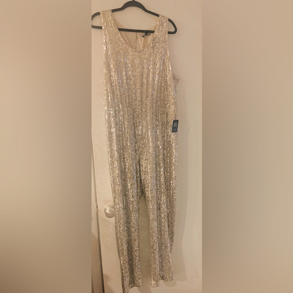 Express XL champagne sequin jumpsuit